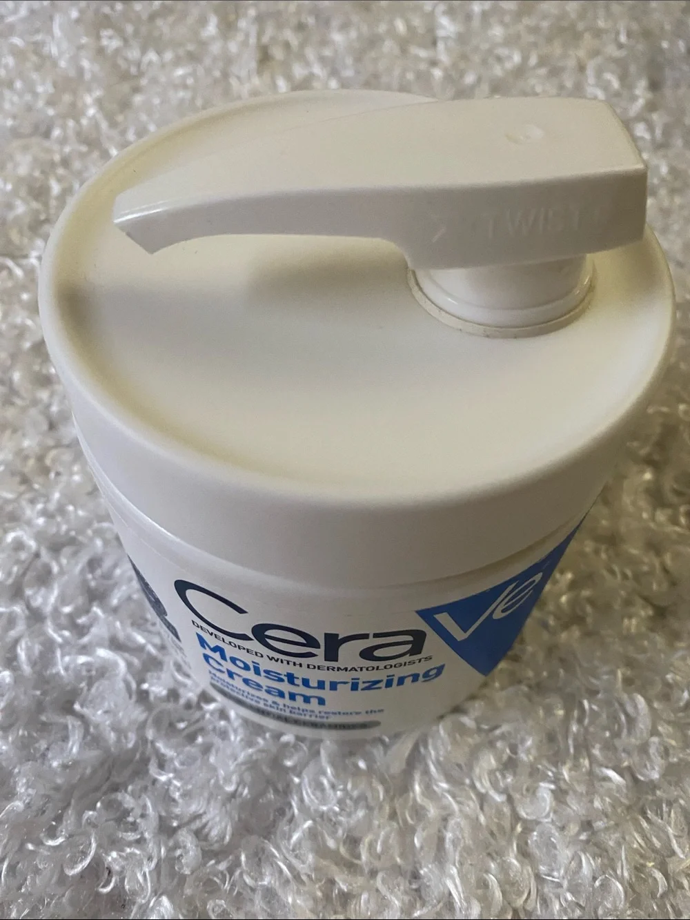 Cerave White Moisturizing Cream Jar with Blue Label Accents